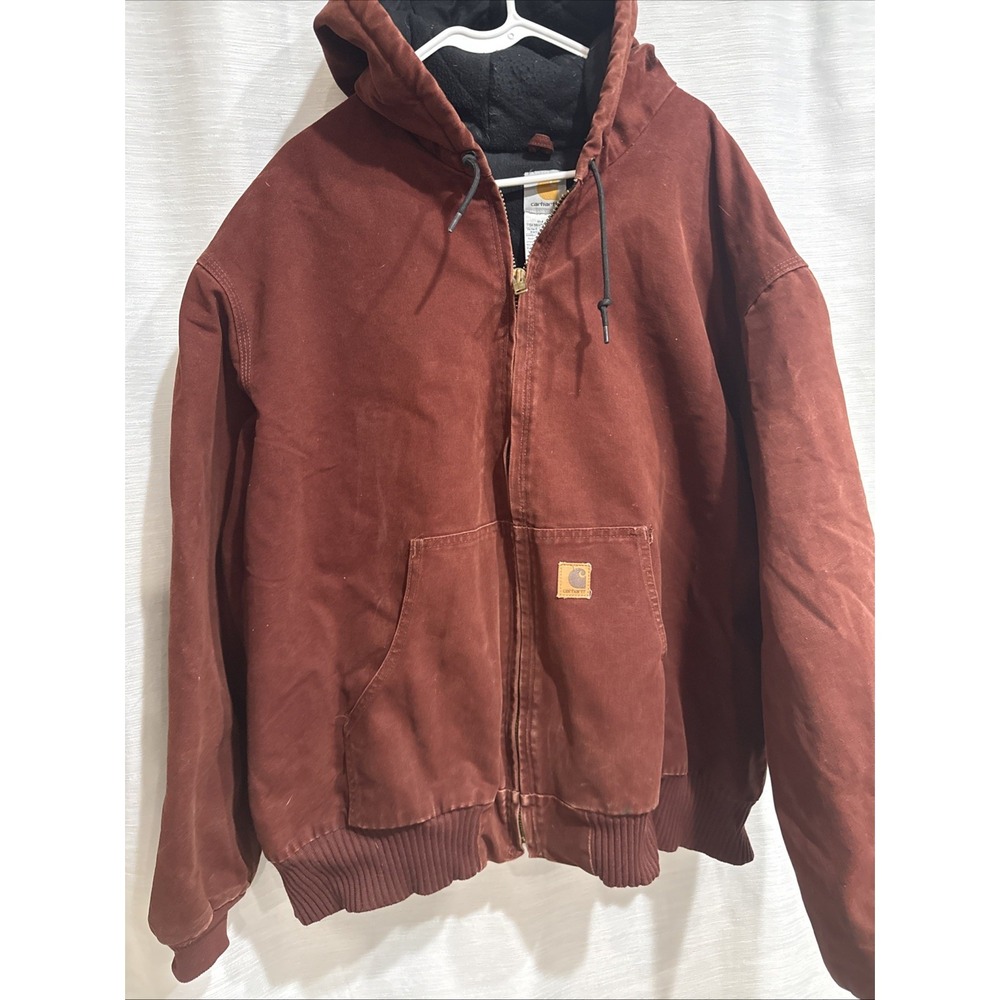 Vintage Carhartt J130 CLY Red Active Jacket Sz 3 XL Workwear Hooded